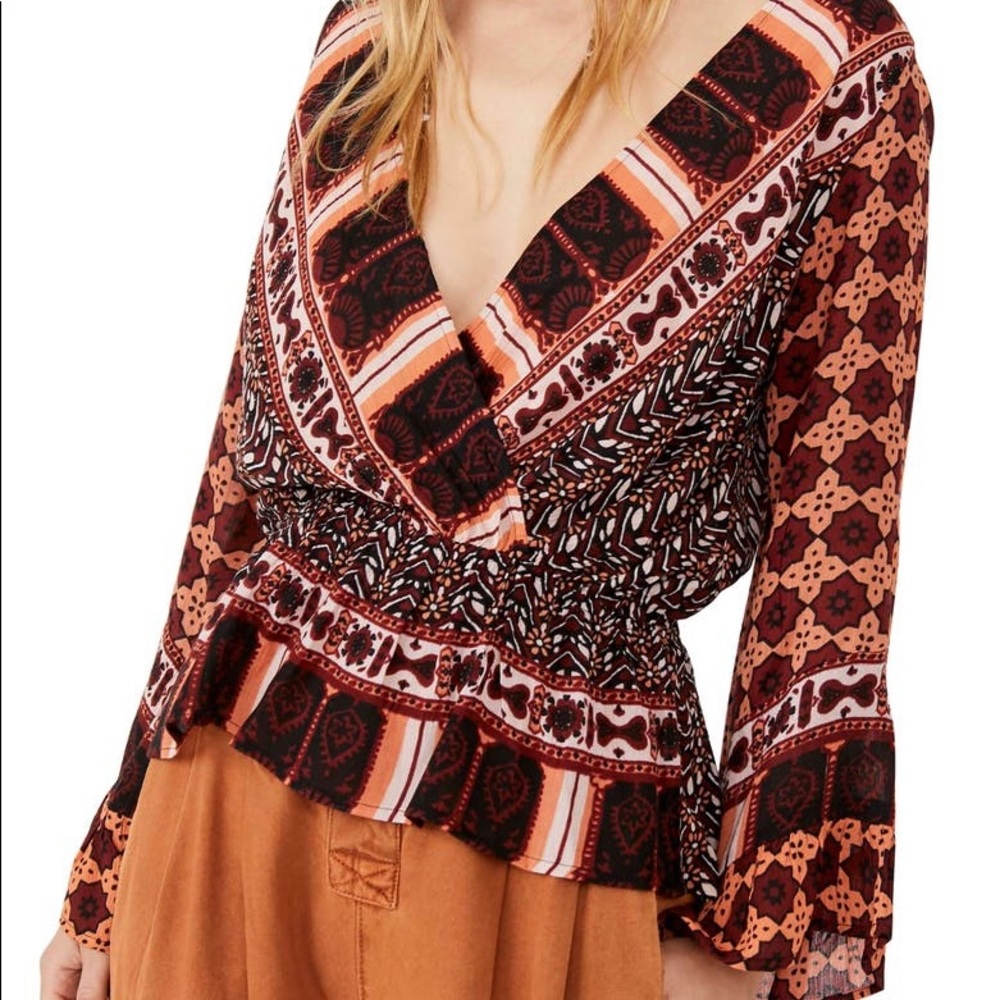 Free people NWT Rosalie bell sleeve top coral XS